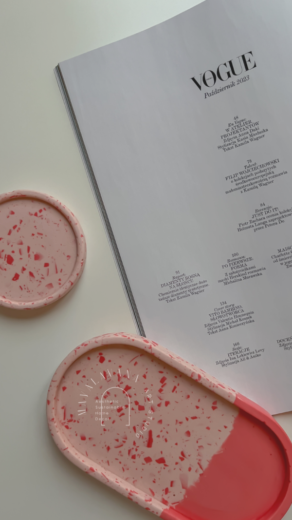 Vibrant Pink-Red Terrazzo Tray & Candleholder