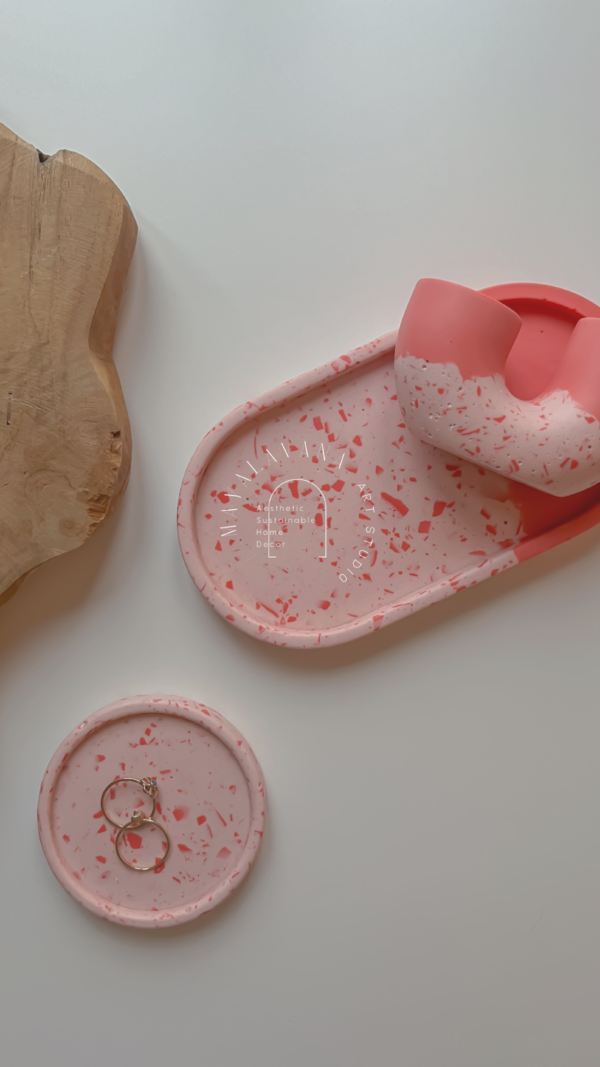 Vibrant Pink-Red Terrazzo Tray & Candleholder