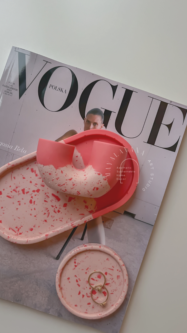 Vibrant Pink-Red Terrazzo Tray & Candleholder